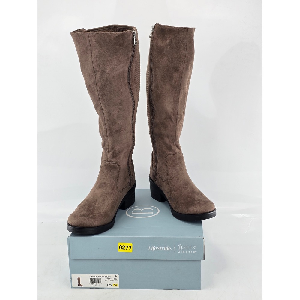 LifeStride BZees Optimum Tall Riding Boots Womens 8.5 Mocha Brown Suede Zip